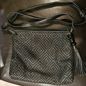 Sharif Black Woven Leather Crossbody Handbag Purse 👛